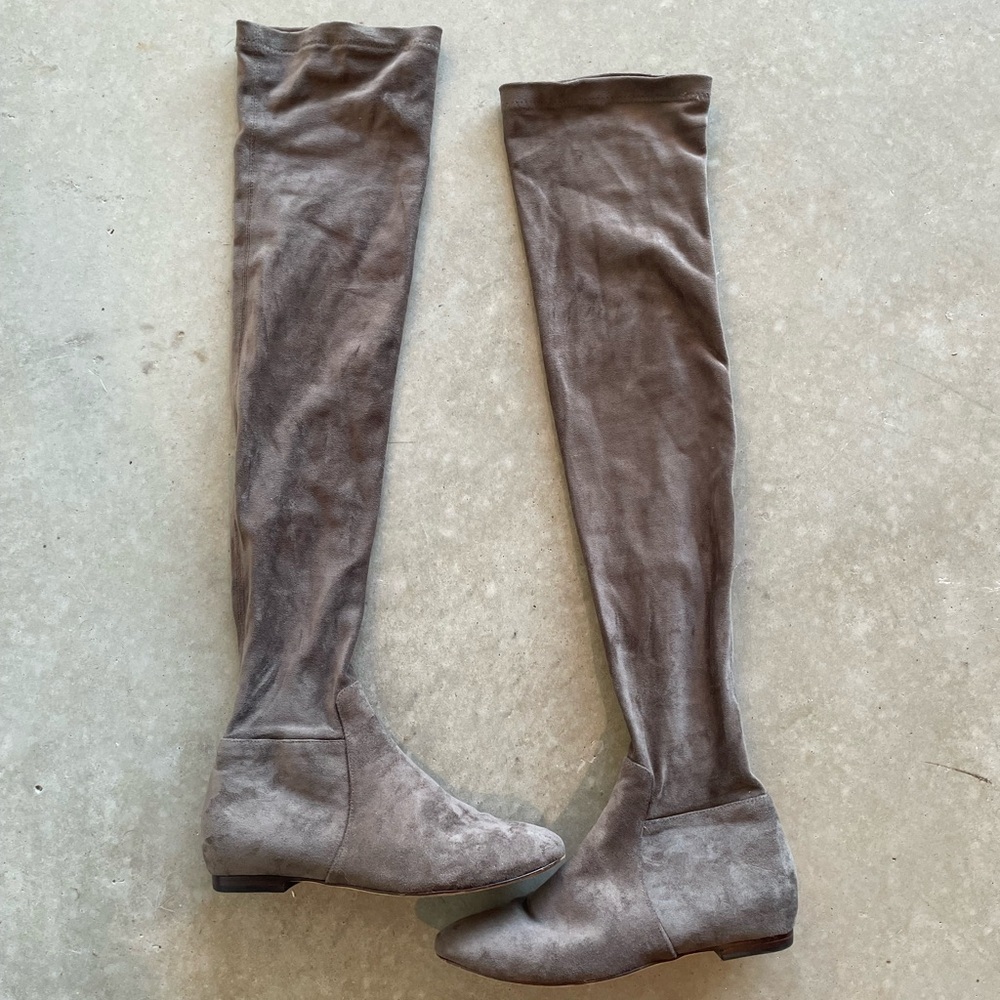 Joie Over The Knee Suede Boots Taupe Flat Tall Zip Women’s 7.5 EU 37.5